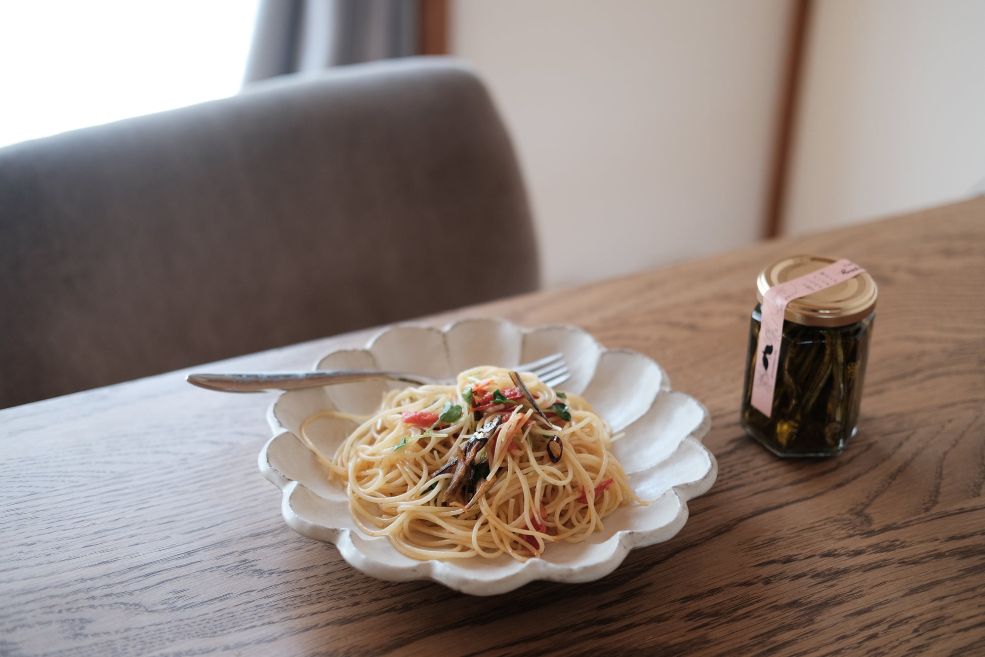 太陽のきびなごオリーブオイル漬けパスタ